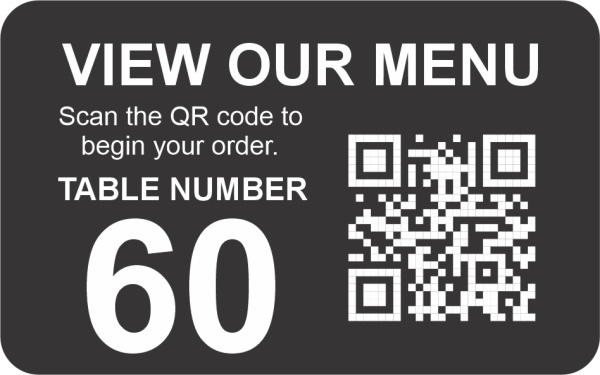 Black With White Table Number with Large QR Code Self Adhesive